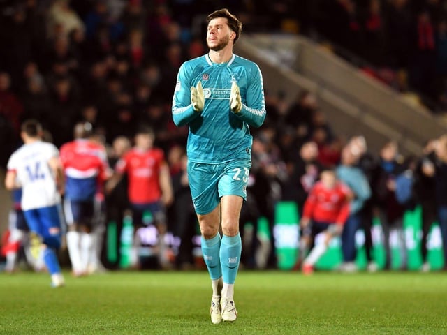 Made one superb save towards the end of the first half when he turned Danny Whitehall's close range header round the post as well as a couple of other regulation stops. Looked a little uncertain when it came to commanding his area, although he made a couple of decent claims, and his kicking was poor once again. Nonetheless, deserves credit for having the strength of character to bounce back following a torrid evening against Wealdstone.