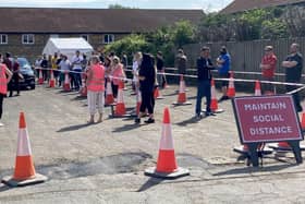 Queues outside the recent pop-up vaccination clinic at Hartlepool's St Aidan's Church.