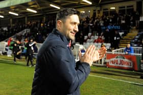 Graeme Lee discusses his use of substitutions during Hartlepool United's Papa John's Trophy semi-final with Rotherham United. Picture by FRANK REID