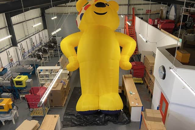 Pudsey Bear is blown up at a secret Hartlepool location. Picture by FRANK REID