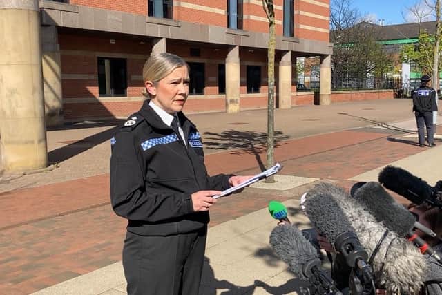 Cleveland Police Deputy Chief Constable Victoria Fuller speaking to the media outside Teesside Crown Court.