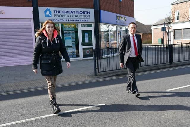 Angela Rayner, Deputy Leader and Chair of the Labour Party and Dr Paul Williams, Labour Party candidate for Hartlepool walk through town as they go to visit a covid vaccination centre at Hartlepool Town Hall. (Photo by Ian Forsyth/Getty Images)