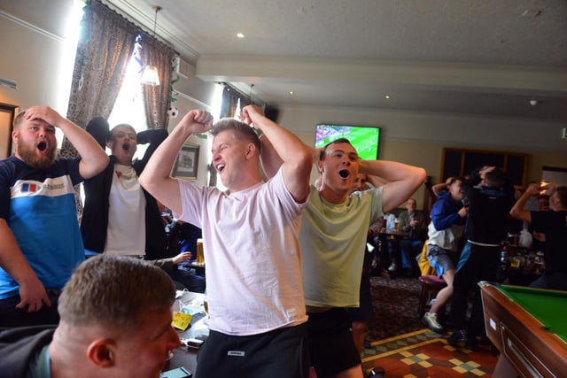 Hartlepool FC fans reactions at the Park Inn during the Hartlepool FC V Torquay final.