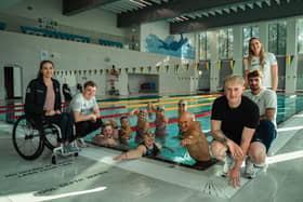 Swimathon President Duncan Goodhew with supporters.