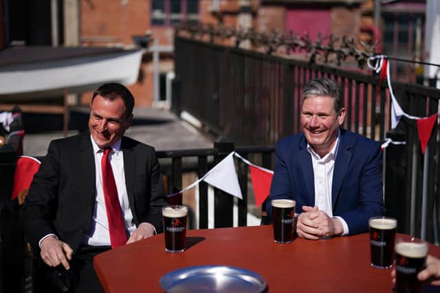 Labour leader Sir Keir Starmer and by-election candidate Dr Paul Williams at Camerons Brewery, in Hartlepool.