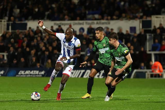 Mo Sylla was one of Hartlepool's standout performers on Tuesday night (Credit: Mark Fletcher | MI News)