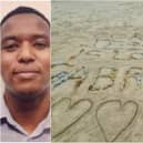 A poignant beach tribute was made in memory of Gabriel Kariuki, left, after his body was found at Seaton Carew.