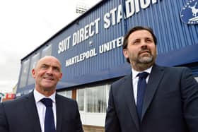(Left to right) Assistant Manager Gordon Young and Manager Paul Hartley outside of the Suit Direct Stadium. Picture by FRANk REID