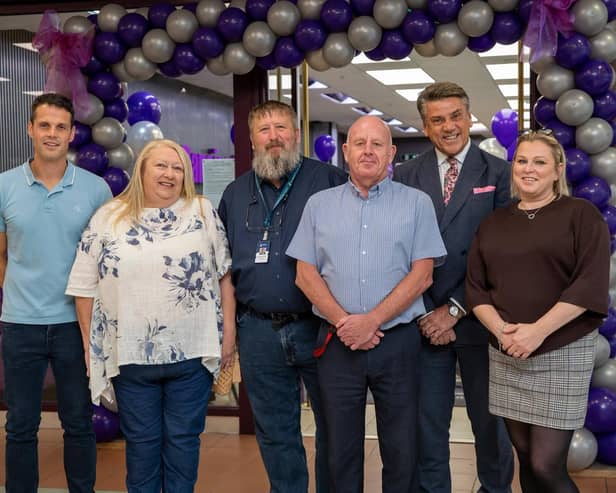 Middleton Grange Shopping Centre managers, with The Dancing Cup team and Hartlepool Development Corporation representatives at the cafe's opening. Photo: Tom Banks