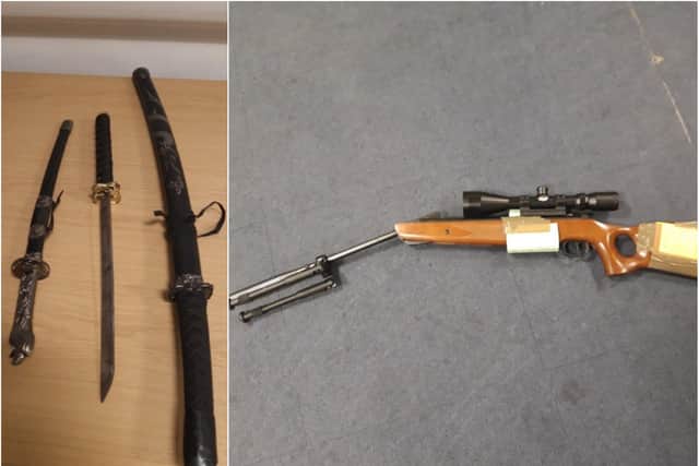 Cleveland Police images of weapons recovered from a house after a car was stopped un suspicion of speeding.