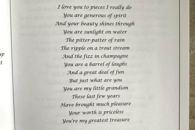 The poem Treasures, which Jean wrote for grandson Robert.