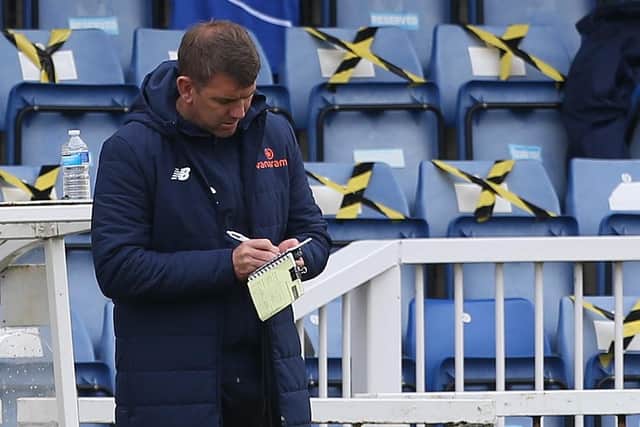 Hartlepool manager, Dave Challinor  during the Vanarama National League match between Hartlepool United and Maidenhead United at Victoria Park, Hartlepool on Saturday 8th May 2021. (Credit: Mark Fletcher | MI News)