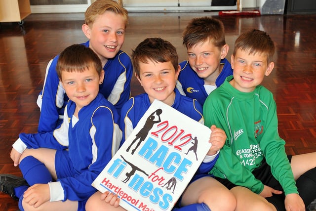 Throston Primary School footballers Bradley Hockburn, Sam Chapple,  Jay Jordan, Dylan Maynard and Karl Lennon back the Hartlepool Mail "2012 Race for Fitness".