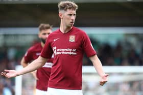 Joe Bunney of Northampton Town in action during the Sky Bet League Two match between Northampton Town and Plymouth Argyle at PTS Academy Stadium on August 31, 2019 in Northampton, England. (Photo by Pete Norton/Getty Images)