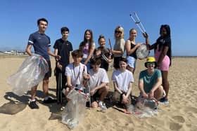 Students from Hartlepool Sixth Form College all set to do their beach clean at Seaton Carew.
