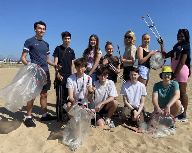 Students from Hartlepool Sixth Form College all set to do their beach clean at Seaton Carew.