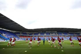 Middlesbrough players warm up for an away match at Reading.
