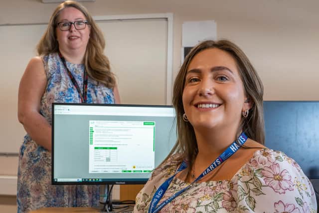 Katie-Marie Greenan (front) with AAT tutor Julie Todd-Davis (back) at the Hartlepool College of Further Education.