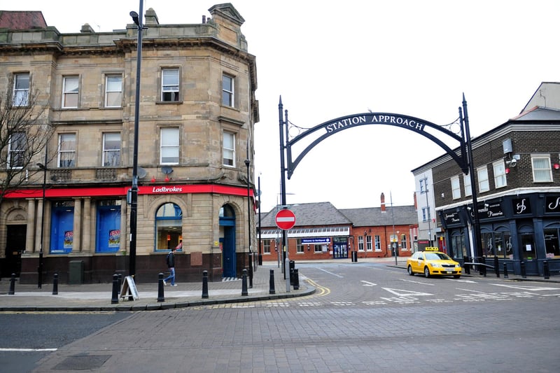The entrance road to Hartlepool railway station nearly a decade ago. Betting office Ladbrokes took over the corner building from The Bank pub although The Bank reopened in the same premises in 2022.