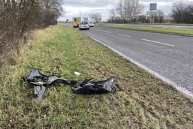 Debris from a vehicle on the side of the A689 in the direction of Newton Bewley. Picture by FRANK REID