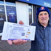 Hartlepool United season ticket holder Derrick Brackstone with tickets for the home against Rotherham United.  Picture by FRANK REID