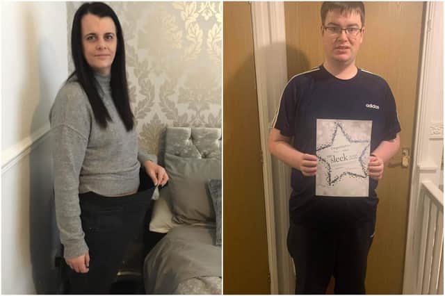 Super slimmers Jan Steele and son Adam show off their new figures after losing almost 12 stones between them with Slimming World in Hartlepool.