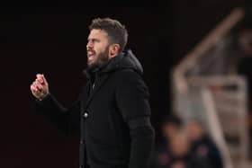 MIDDLESBROUGH, ENGLAND - NOVEMBER 28: Middlesbrough coach Michael Carrick reacts on the touchline during the Sky Bet Championship match between Middlesbrough and Preston North End at Riverside Stadium on November 28, 2023 in Middlesbrough, England. (Photo by Stu Forster/Getty Images)