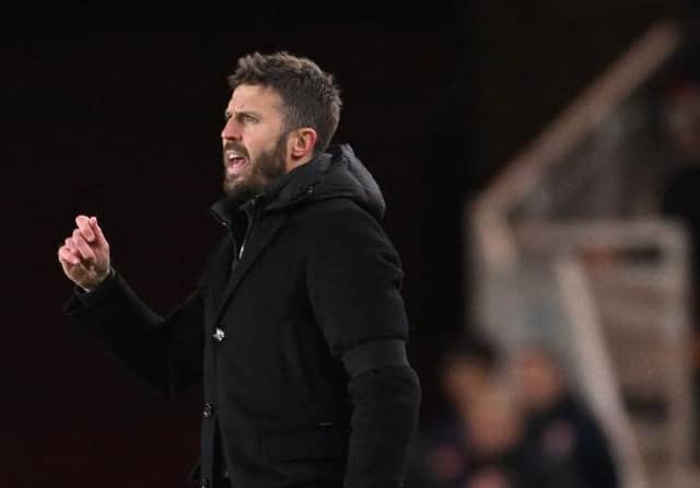MIDDLESBROUGH, ENGLAND - NOVEMBER 28: Middlesbrough coach Michael Carrick reacts on the touchline during the Sky Bet Championship match between Middlesbrough and Preston North End at Riverside Stadium on November 28, 2023 in Middlesbrough, England. (Photo by Stu Forster/Getty Images)