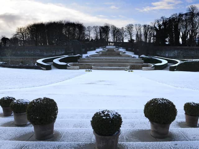 Snowy conditions in The Alnwick Garden.