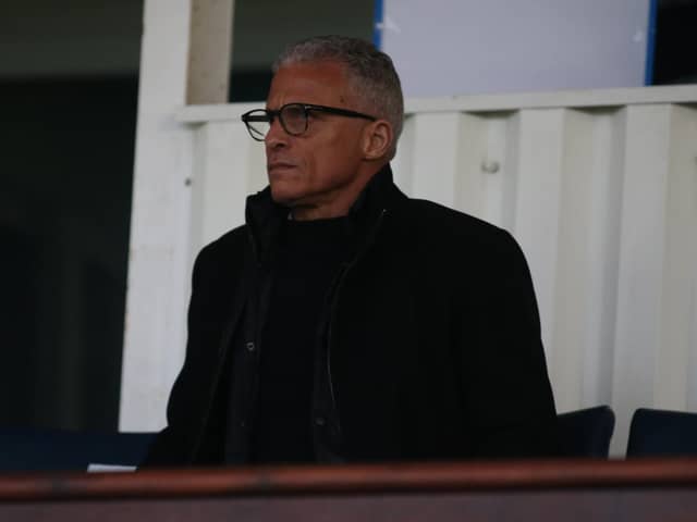 Hartlepool United manager Keith Curle looks on during the League Two match with Colchester United. (Credit: Michael Driver | MI News)