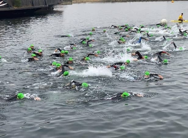 Big Lime triathletes taking part in the swimming leg.