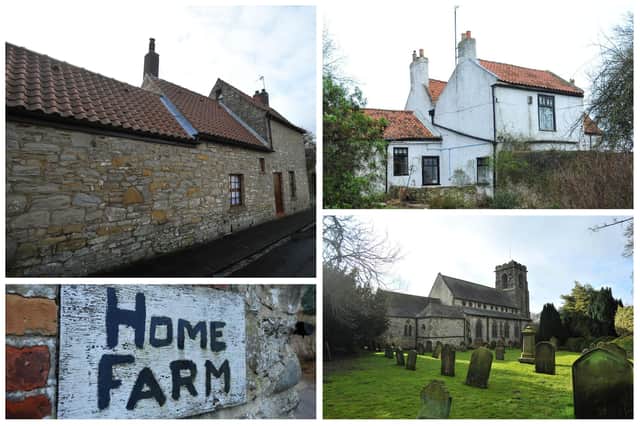 Clockwise from top left: Green Terrace; Chaplains Well; St John the Baptist Church; and Home Farm.