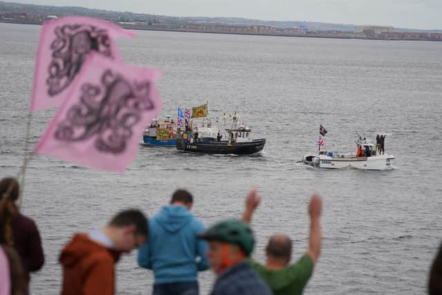Campaigners protested on land and at the mouth of the River Tees.