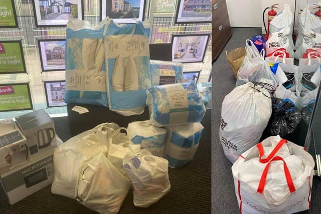 Some of the donations received by Manners and Harrison in York Road, Hartlepool.