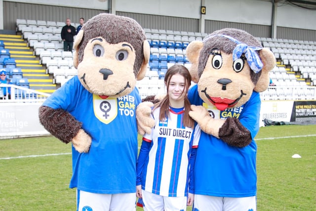 Hartlepool United mascots during the Her Game Too fixture at the Suit Direct Stadium. (Photo: Michael Driver | MI News)