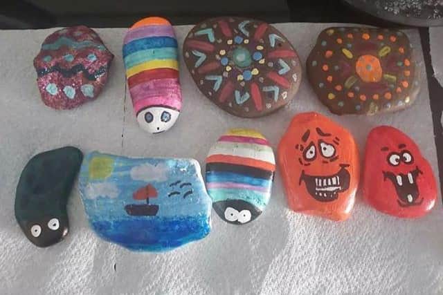 Some more of Helena Dodds' colourful painted stones.