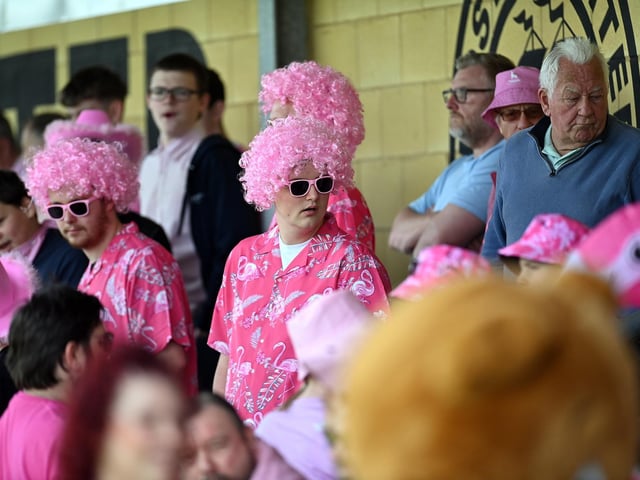 Pink wigs were among the headwear on display.