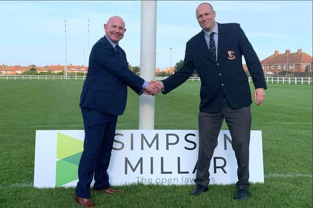 Hartlepool Rugby Club's Mini and Junior Rugby Chairman Stewart Hind (right) with Steven Horsley, Head of Military at Simpson Millar.