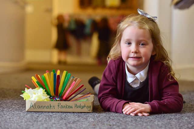 West View Primary School pupil Alannah Etheridge with her hedgehog creation./Photo: Frank Reid