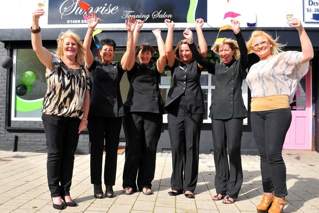 A look back at Sunrise Tanning Salon partners Carole McKenna (left) and Shari Spowart (right) with staff (left to right) Deb Vasey, Gail Temple, Gillian Waller and Julie Bennett in 2013.