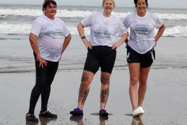 From left, Hayley Cudlip, Andrea Ramshaw and Michelle Walton after their North Sea dip.