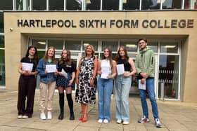 Hartlepool Sixth Form College campus principal Jane Reed (centre) with some of the high-achieving students on A-level results day.