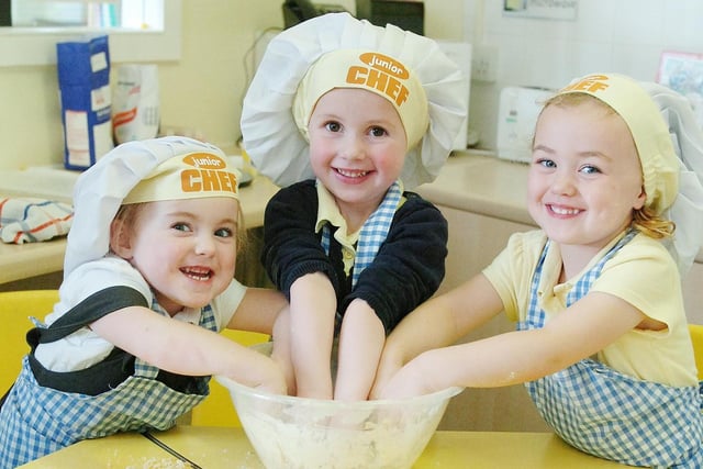 Busy making biscuits at Golden Flatts Nursery 13 years ago were Chloe Jeffries, Emily Harriman and Millie Bate.