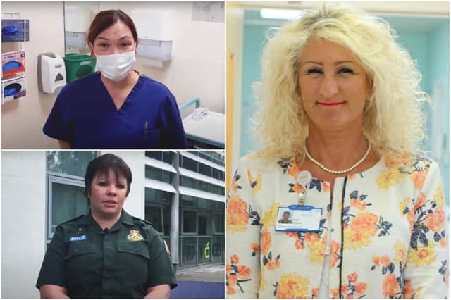 Emergency workers (clockwise from left) Milka, Julie Gillon, North Tees and Hartlepool NHS Foundation Trust chief executive, and Ruth Corbett of the North East Ambulance Service.