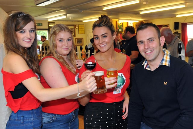 West Hartlepool Rugby Club member Chris Young is spoilt for choice of drinks on offer from Mel Flay, Jessica Simpson and Jasmine Sharp at the West Hartlepool Rugby Club Beer Fest 10 years ago.