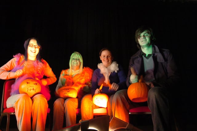 East Durham College students Laura Chapman, Kirsty Graveson, Rebeka Hunt and Dan Hyland had fun with pumpkin drums in this 2008 scene.