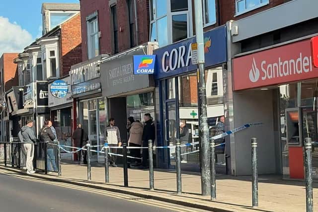 Police tape surrounds Coral Bookmakers, in York Road, Hartlepool, on Tuesday.