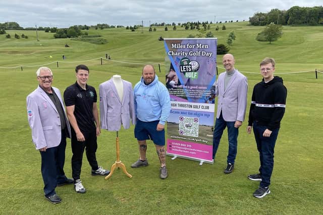 Left to right: Phil Shield (Miles For Men), Kai Cannell (High Throston Golf Club) Micky Day (Miles For Men), and event organisers Lee and Joe Haygarth at High Throston Golf Club. Picture by FRANK REID