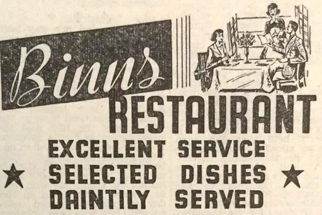 Binns Restaurant on the top floor of the store. This 1952 advert got our attention. You could get morning coffee or afternoon tea at the restaurant and it would be 'daintily served'. Photo: Hartlepool Museum Service.