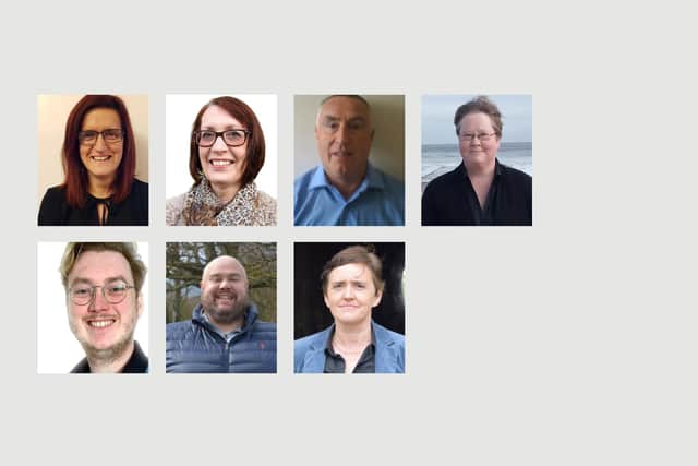 From left, the candidates in the De Bruce ward who submitted pictures. Top row, Rachel Creevy, Brenda Harrison, Peter Joyce and Karen King. Bottom row, John Leedham, Tony Traynor and Anne Waters.
